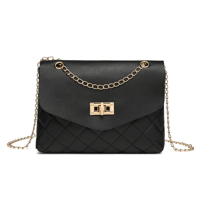 Diamond-patterned small square shoulder bag