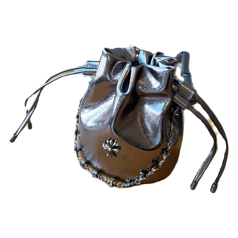 Leather drawstring bucket bag