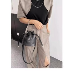 Leather drawstring bucket bag